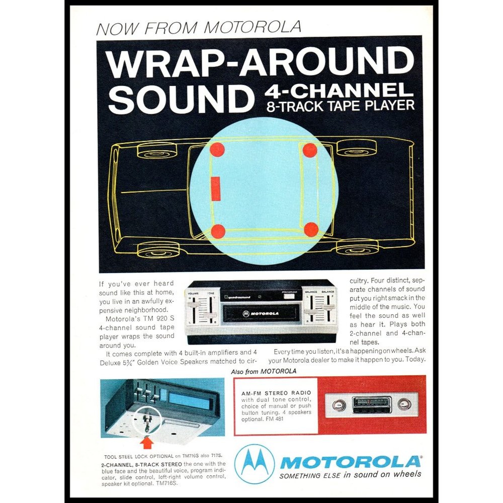 1971 Motorola TM 920 8 Track Tape Player Vintage Print Ad Audiophile Wall Art